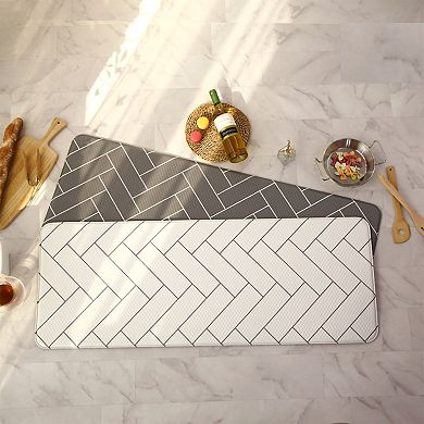 Good Use Double-sided Non-toxic PVC Kitchen Mat (18” X 38” Off White And Gray Herringbone), 2 Pack