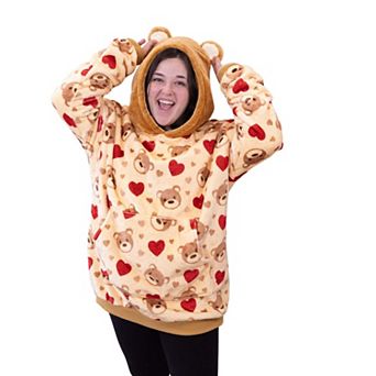 Unisex Teddy Hearts Snugible - Reversible Blanket Hoodie Pillow