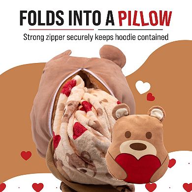 Unisex Teddy Hearts Snugible - Reversible Blanket Hoodie Pillow