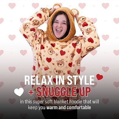 Unisex Teddy Hearts Snugible - Reversible Blanket Hoodie Pillow