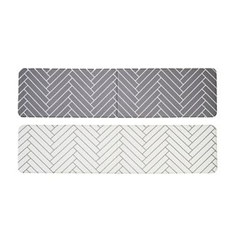 Good Use Double-sided Non-toxic PVC Kitchen Mat (18” X 63” Off White And Gray Herringbone), 1 Pack