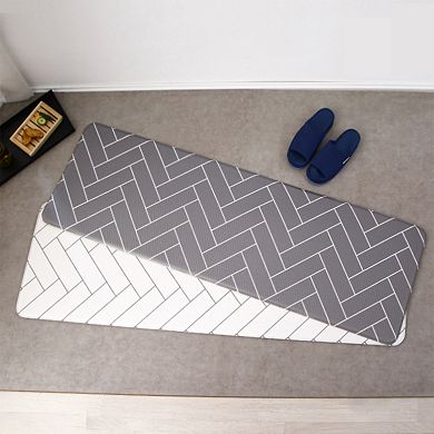 Good Use Double-sided Non-toxic PVC Kitchen Mat (18” X 63” Off White And Gray Herringbone), 1 Pack