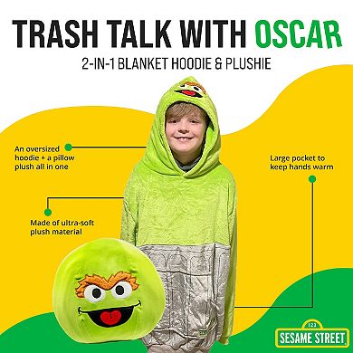Unisex Sesame St. Oscar The Grouch Kids Snugible Blanket Hoodie & Pillow