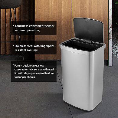 15.6 Gal./60 Liter Stainless Steel Rectangular Motion Sensor Trash Can For Kitchen