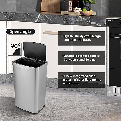 15.6 Gal./60 Liter Stainless Steel Rectangular Motion Sensor Trash Can For Kitchen