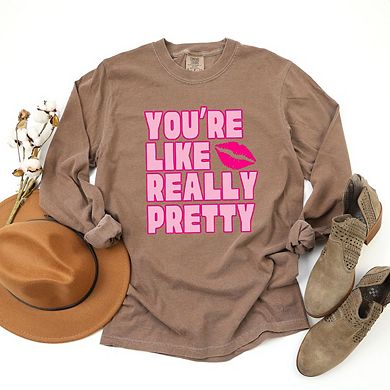 Simply Sage Market You're Like Really Pretty Lips Garment Dyed Long Sleeve