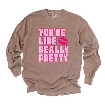 Simply Sage Market You're Like Really Pretty Lips Garment Dyed Long Sleeve