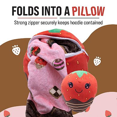 Unisex Chocolate Strawberry Snugible - Reversible Blanket Hoodie Pillow