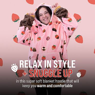 Unisex Chocolate Strawberry Snugible - Reversible Blanket Hoodie Pillow