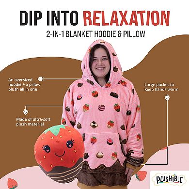 Unisex Chocolate Strawberry Snugible - Reversible Blanket Hoodie Pillow