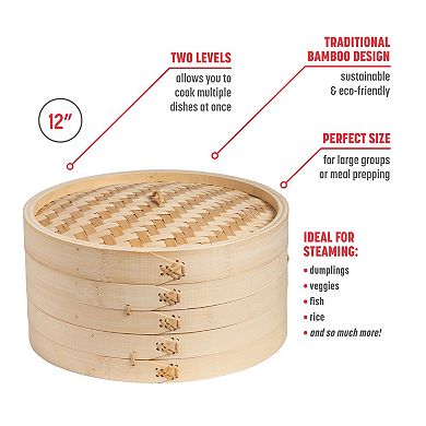 Joyce Chen 12" 2-Tier Bamboo Steamer Basket