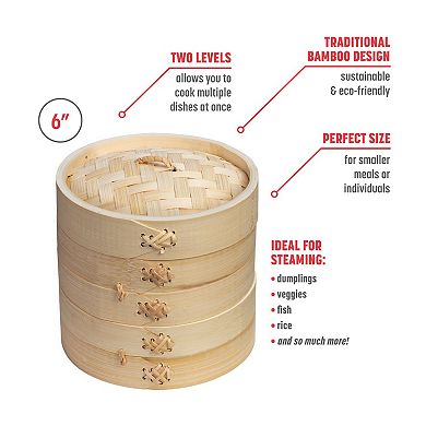 Joyce Chen 6" 2-Tier Bamboo Steamer Basket