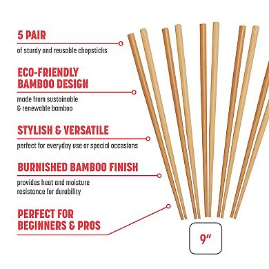 Joyce Chen 5-Pair Burnished Bamboo Chopsticks Set