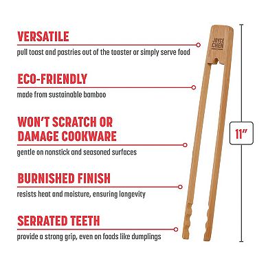 Joyce Chen 11" Bamboo Tongs with Serrated Teeth