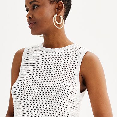 Women's Elie Elie Tahari Sleeveless Crochet Crewneck Sweater
