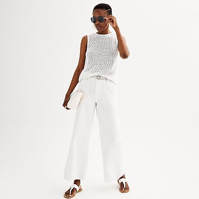 Women's Elie Elie Tahari Sleeveless Crochet Crewneck Sweater