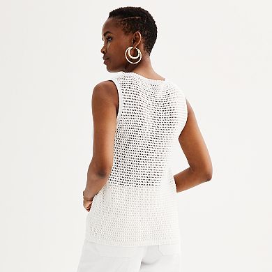 Women's Elie Elie Tahari Sleeveless Crochet Crewneck Sweater