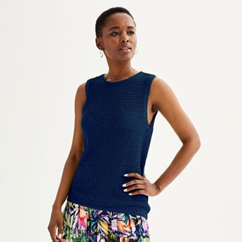 Women's Elie Elie Tahari Sleeveless Crochet Crewneck Sweater