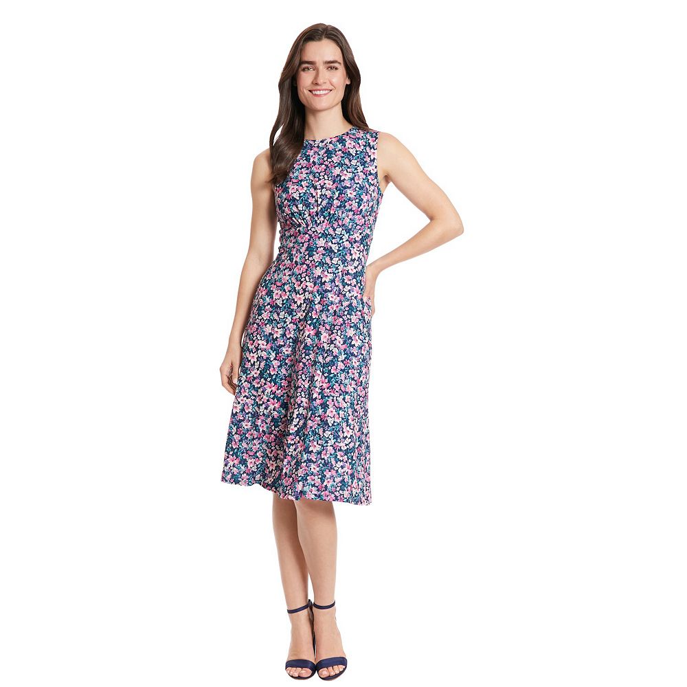 London Times Women's Three Quarter Sleeve Inset Waist MIDI Dress Pink Size 18W main image 0