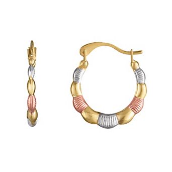 14k Gold Tri-Twist Hoop Clasp Earrings