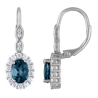 Sterling Silver London Blue Topaz & Lab-Created White Sapphire Leverback Earrings