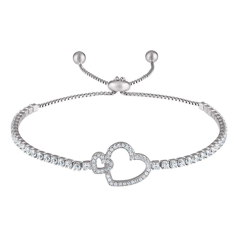 Bevilles 20cm Cubic Zirconia Halo Heart Shape Bracelet in Sterling Silver main image 0