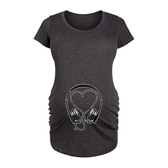 Maternity Headphones with Heart Shaped Cord Graphic Tee