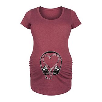 Maternity Headphones with Heart Shaped Cord Graphic Tee