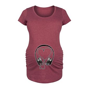 Maternity Headphones with Heart Shaped Cord Graphic Tee