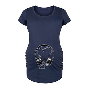 Maternity Headphones with Heart Shaped Cord Graphic Tee