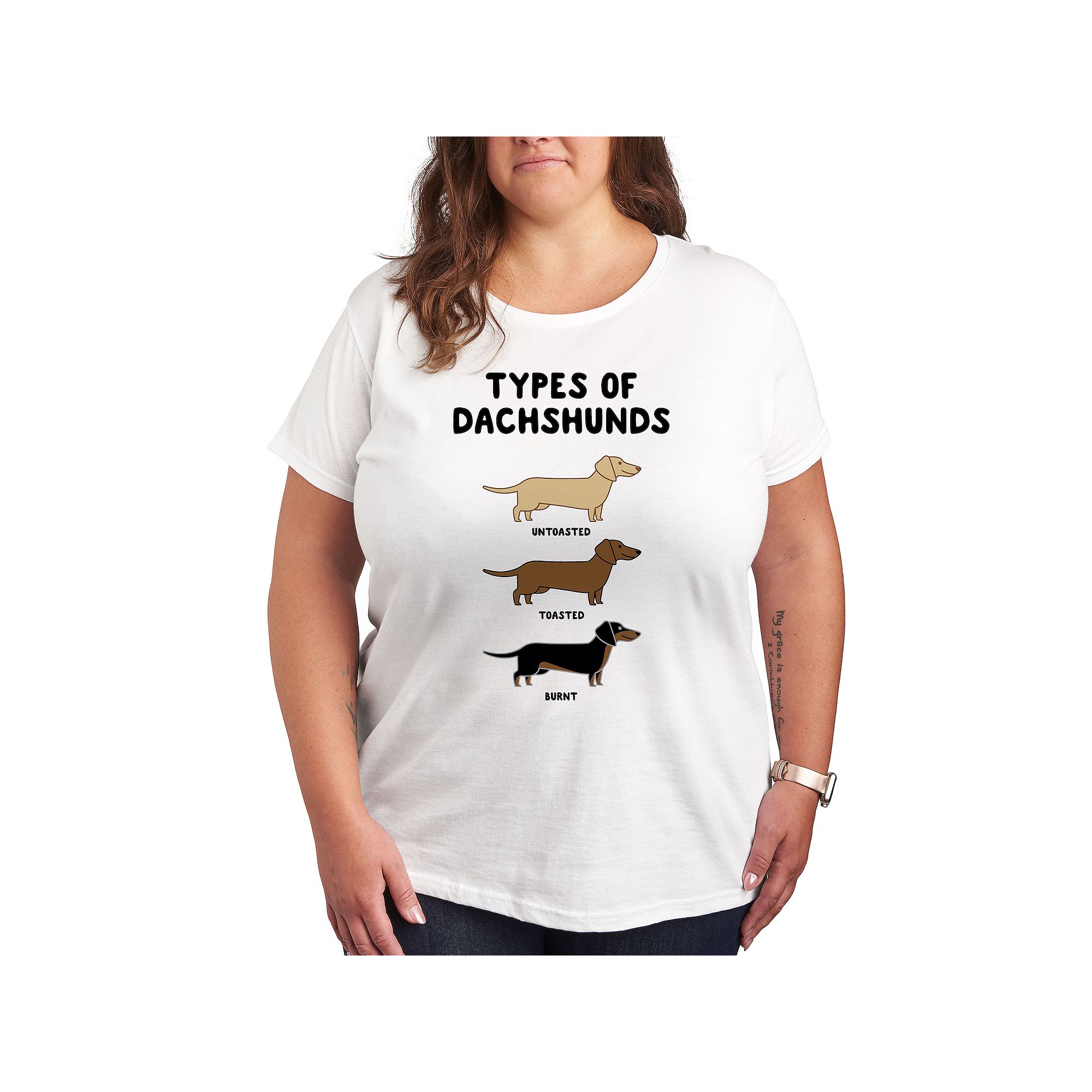 Plus Types Of Dachshunds Graphic Tee, Womens, Size: 1XL, White