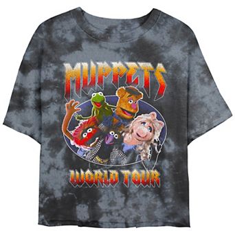 Juniors' Muppets World Tour Poster Crop Top Bombard Wash Graphic Tee