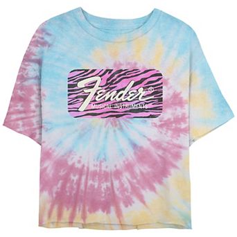 Juniors' Fender Wild Pink Logo Crop Top Tie Dye Graphic Tee
