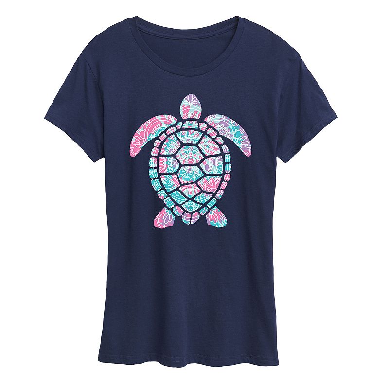 Women's Tie Dye Mandala Turtle Graphic Tee, 