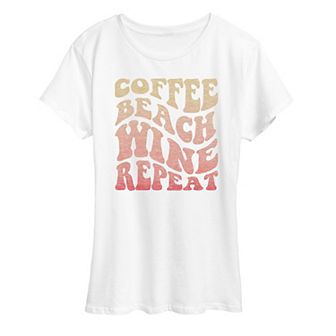 Women's Coffee Beach Wine Repeat Graphic Tee