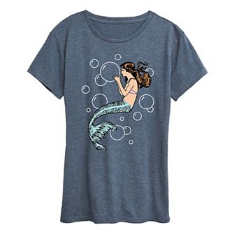 Women's Mermaid Holding Bubbles Graphic Tee