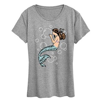 Women's Mermaid Holding Bubbles Graphic Tee
