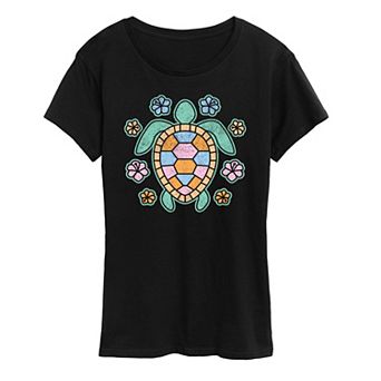 Women's Turtle And Flowers Graphic Tee