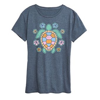 Women's Turtle And Flowers Graphic Tee