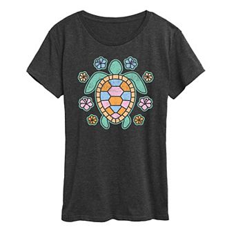 Women's Turtle And Flowers Graphic Tee