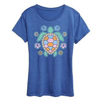 Women's Turtle And Flowers Graphic Tee