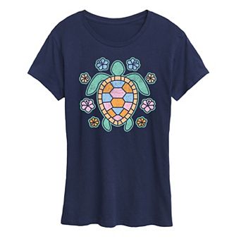 Women's Turtle And Flowers Graphic Tee