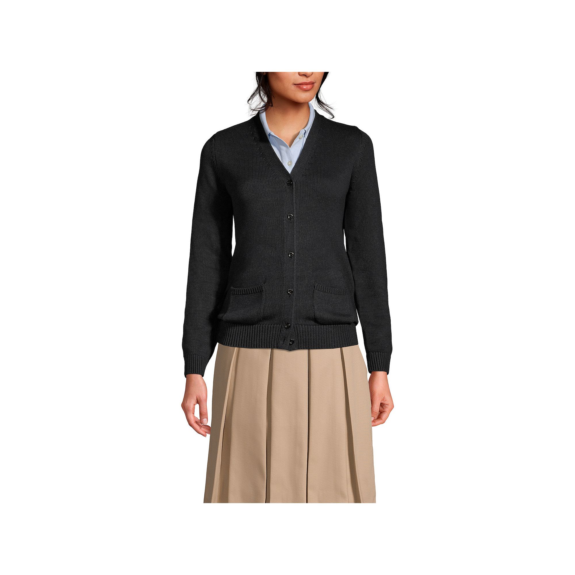 Womens Lands End School Uniform Button Front V-Neck Cardigan Sweater, Siz