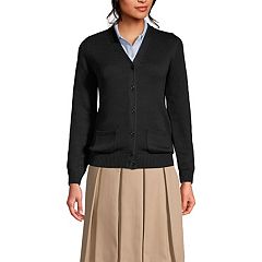 Lands' End School Uniform Women's Cotton Modal Cardigan Sweater - Medium -  Coal Heather