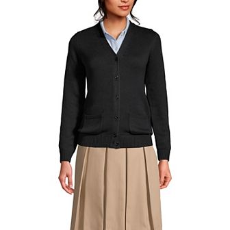 Women's Lands' End School Uniform Button Front V-Neck Cardigan Sweater