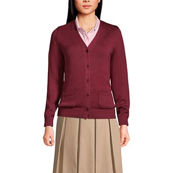 Women's Lands' End School Uniform Button Front V-Neck Cardigan Sweater