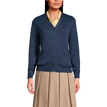 Women's Lands' End School Uniform Button Front V-Neck Cardigan Sweater