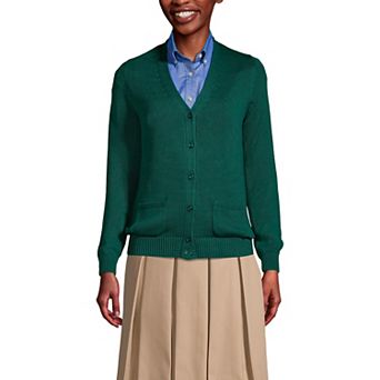 Women's Lands' End School Uniform Button Front V-Neck Cardigan Sweater