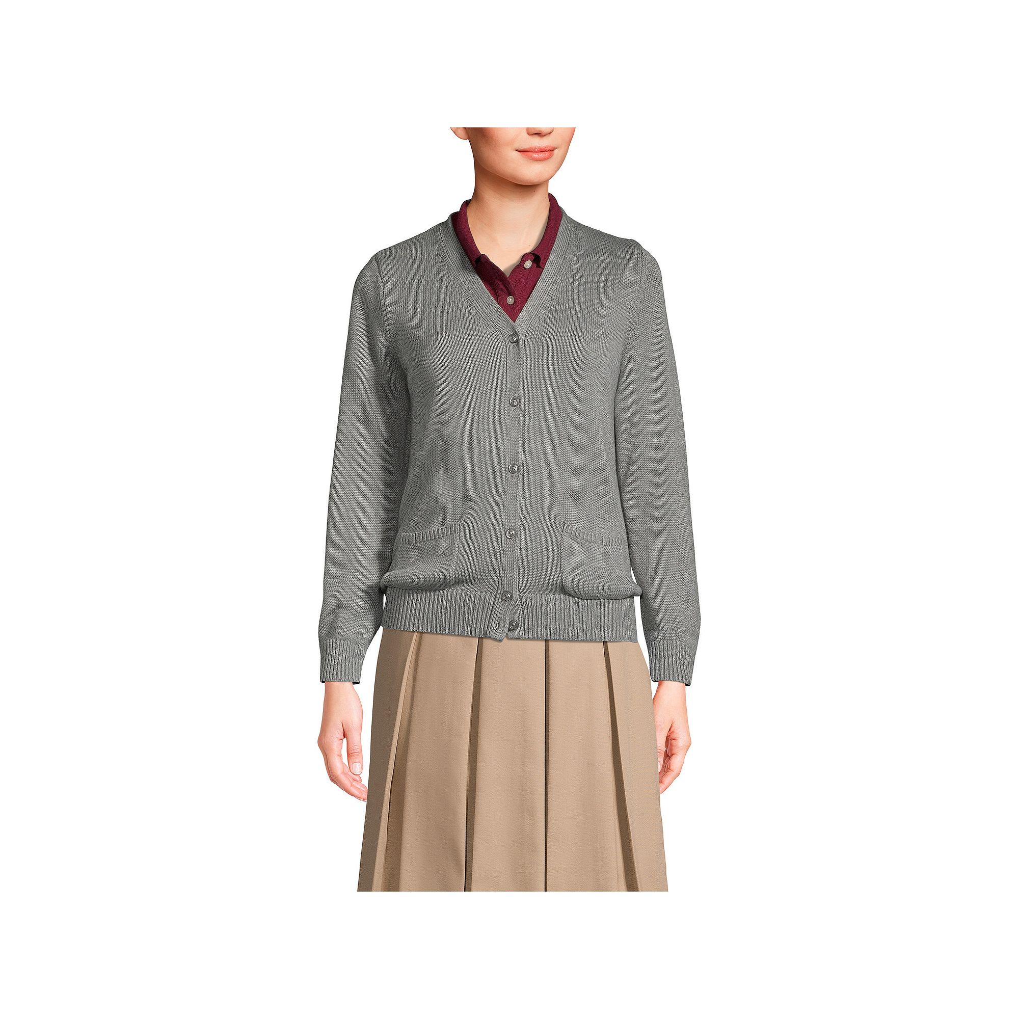 Womens Lands End School Uniform Button Front V-Neck Cardigan Sweater, Siz
