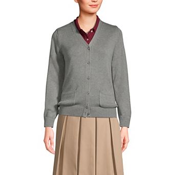 Women's Lands' End School Uniform Button Front V-Neck Cardigan Sweater